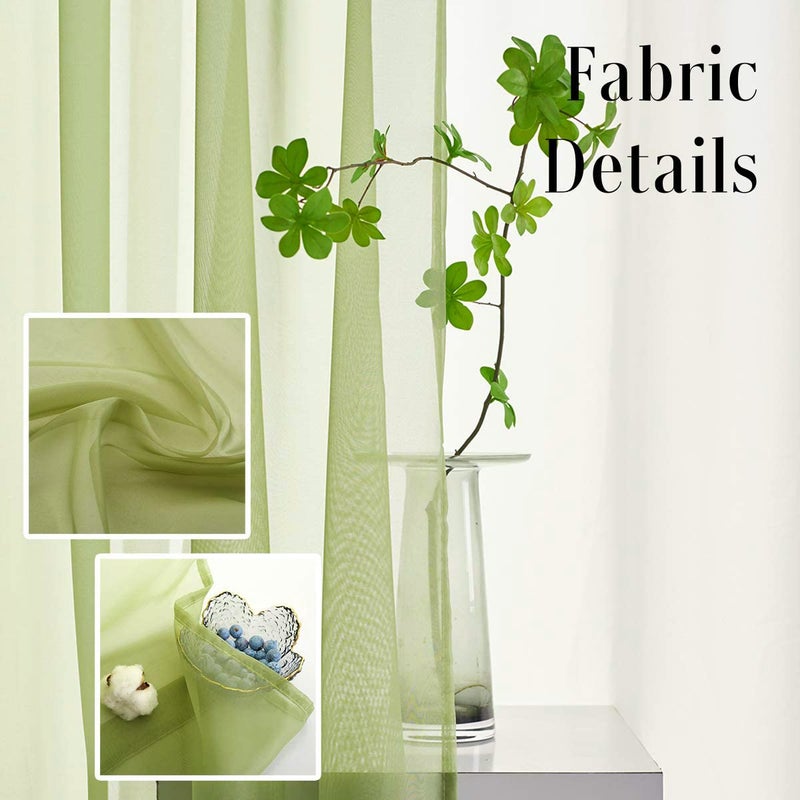 TOAVA DECO Sheer Curtains Green Sage 84 Inches Long Living Room Bedroom Kids Window Drapes 52x84 Light Filtering Rod Pocket 2 Panels - Image 3